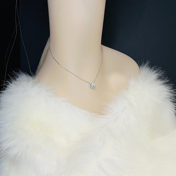 Certified 1ct. t.w. Diamond Round Necklace 18k White Gold over Italy Silver - Picture 7 of 16